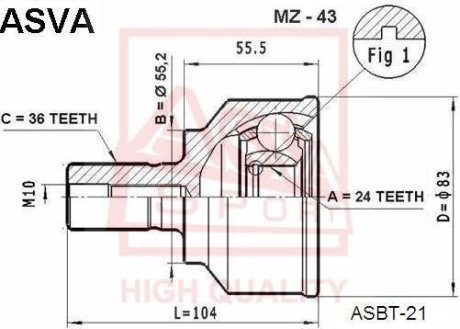 ШРУС НАРУЖНЫЙ 24X55.2X36 (MAZDA 3 BK 2003-) ASVA MZ-43