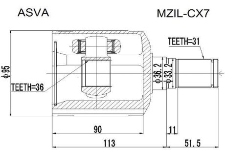 ШРУС ВНУТРЕННИЙ ЛЕВЫЙ 36X36.2X31 (MAZDA CX-7 ER 2006-2012) ASVA MZIL-CX7