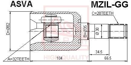 ШРУС ВНУТРЕННИЙ ЛЕВЫЙ 32x35x28 (MAZDA 6 GG 2002-2007) ASVA MZIL-GG