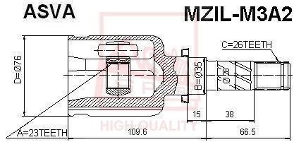 ШРУС ВНУТРЕННИЙ ЛЕВЫЙ 23X35X26 (MAZDA 3 BK 2003-2008) ASVA MZIL-M3A2