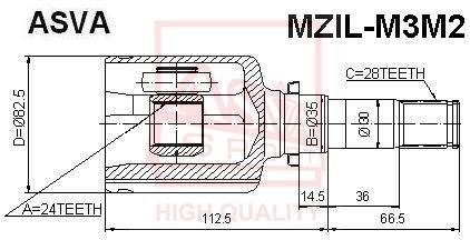 ШРУС ВНУТРЕННИЙ ЛЕВЫЙ 24x35x28 (MAZDA 3 BK 2003-2008) ASVA MZIL-M3M2