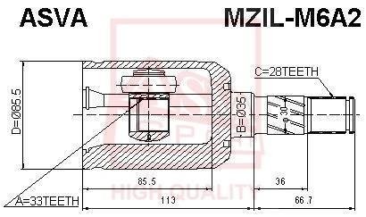 ШРУС ВНУТРЕННИЙ ЛЕВЫЙ 33x35x28 (MAZDA 6 GG 2002-2007) ASVA MZIL-M6A2