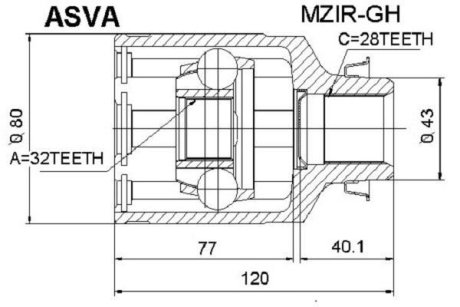 ШРУС ВНУТРЕННИЙ ПРАВЫЙ 32X43X28 (MAZDA 6 GH 2008-2013) ASVA MZIR-GH