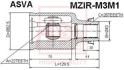 ШРУС ВНУТРЕННИЙ ПРАВЫЙ 22x43x28 (MAZDA 3 BK 2003-2008) ASVA MZIR-M3M1