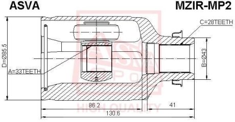 ШРУС ВНУТРЕННИЙ ПРАВЫЙ 33x43x28 (MAZDA 6 GG 2002-2007) ASVA MZIR-MP2