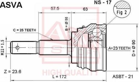 ШРУС НАРУЖНЫЙ 23x55x25 (NISSAN SUNNY B15/ALMERA N16 2000-2005) ASVA NS-17