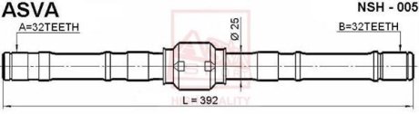 ПОЛУОСЬ ЛЕВАЯ 32x392x32 (NISSAN PRIMERA P11 1996-2001) ASVA NSH-005