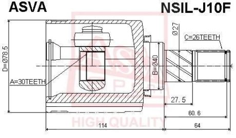 ШРУС ВНУТРЕННИЙ ЛЕВЫЙ 30X40X26 (NISSAN QASHQAI J10E 2006-2013) ASVA NSIL-J10F