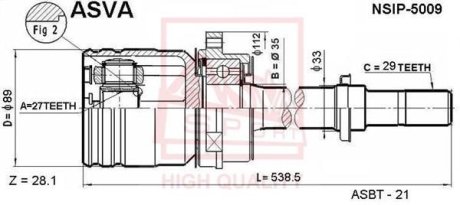 ШРУС ВНУТРЕННИЙ ПРАВЫЙ (27x33x29) (NISSAN MAXIMA CEFIRO A32 1994-2000) ASVA NSIP-5009