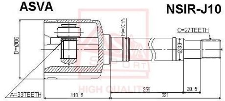 ШРУС ВНУТРЕННИЙ ПРАВЫЙ 33X33X27 (NISSAN QASHQAI J10E 2006-2013) ASVA NSIR-J10