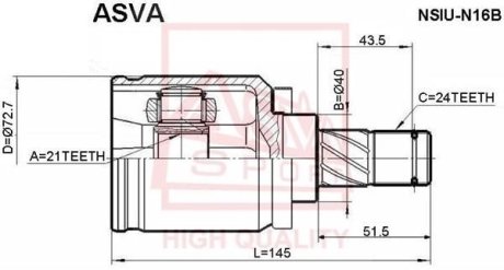 ШРУС ВНУТРЕННИЙ 21x40x24 (NISSAN ALMERA N16 (UKP) 2003-2006) ASVA NSIU-N16B