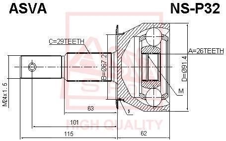 ШРУС НАРУЖНЫЙ 26x67.2x29 (NISSAN PATHFINDER R51M 2005-) ASVA NS-P32