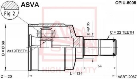 ШРУС ВНУТРЕННИЙ 19x35x22 (CHEVROLET MATIZ/SPARK (M100) 1998-2005) ASVA OPIU-5005 (фото 1)