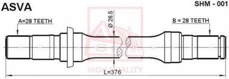 ПОЛУОСЬ ПРАВАЯ 28x375x28 (MAZDA 626 GE 1991-1997) ASVA SHM-001