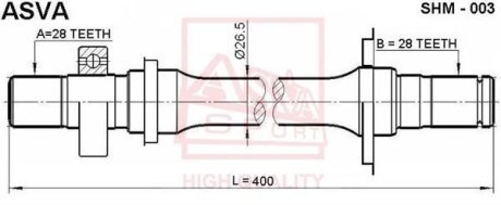 ПОЛУОСЬ ПРАВАЯ 28X400X28 (MAZDA 6 GG 2002-2007) ASVA SHM-003