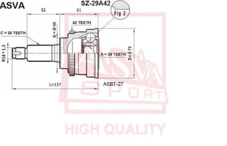 ШРУС НАРУЖНЫЙ 29x49x25 (SUZUKI LIANA RH413/RH416/RH418 2004-) ASVA SZ-29A42