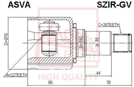 ШРУС ВНУТРЕННИЙ ПРАВЫЙ 22x40x26 (SUZUKI GRAND VITARA/ESCUDO JB416/JB420/JB627 2006-) ASVA SZIR-GV