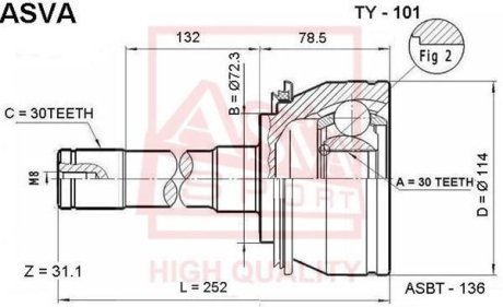 ШРУС НАРУЖНЫЙ 30x72.5x30 (TOYOTA LAND CRUISER 100 HDJ101/UZJ100 1998-2007) ASVA TY-101 (фото 1)