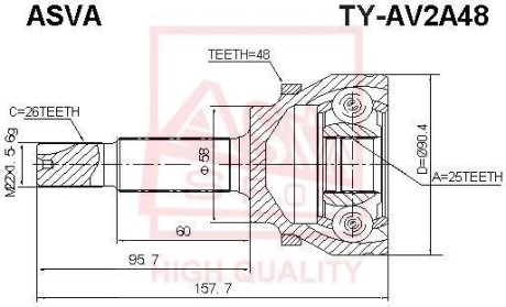 ШРУС НАРУЖНЫЙ 25X58X26 (TOYOTA AVENSIS AZT250/CDT250 2003-) ASVA TY-AV2A48 (фото 1)