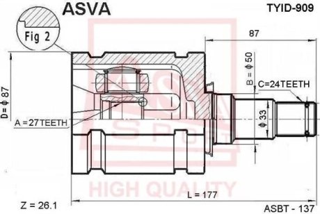 ШРУС ВНУТРЕННИЙ ЛЕВЫЙ 27X50X24 (TOYOTA CAMRY ACV30/MCV30 2001-2006) ASVA TYID-909