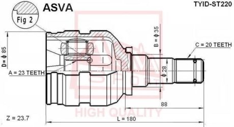 ШРУС ВНУТРЕННИЙ ЛЕВЫЙ 23X35X20 (TOYOTA AVENSIS AT220/ZZT220 1997-2003) ASVA TYID-ST220