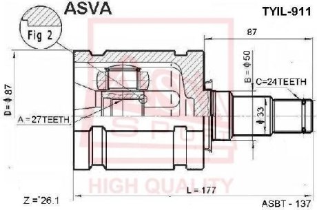 ШРУС ВНУТРЕННИЙ ЛЕВЫЙ 27X50X24 (TOYOTA CAMRY ACV30/MCV30 2001-2006) ASVA TYIL-911