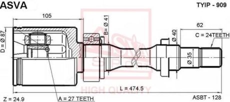 ШРУС ВНУТРЕННИЙ ПРАВЫЙ 27X40X24 (TOYOTA CAMRY ACV30/MCV30 2001-2006) ASVA TYIP-909