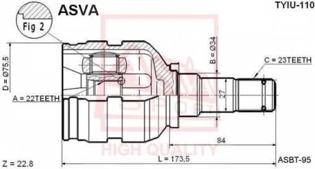 ШРУС ВНУТРЕННИЙ 22X34X23 (TOYOTA COROLLA AE110/EE110/CE110 1995-2001) ASVA TYIU-110