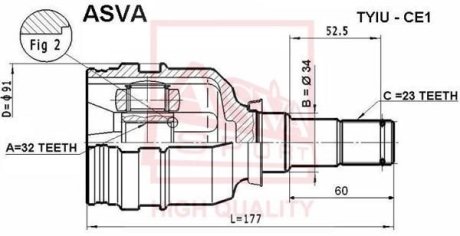 ШРУС ВНУТРЕННИЙ 32x34x23 (TOYOTA CARINA E(UKP) AT190/ST190 1992-1997) ASVA TYIU-CE1