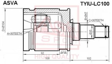 ШРУС ВНУТРЕННИЙ 30x47x30 (TOYOTA LAND CRUISER 100 HDJ101/UZJ100 1998-2007) ASVA TYIU-LC100