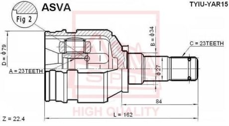 ШРУС ВНУТРЕННИЙ 23X34X23 (TOYOTA LVN/CRE/TRN/MRN AE100 1991-1998) ASVA TYIU-YAR15