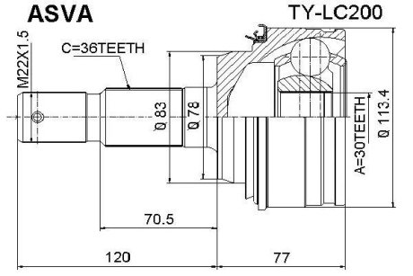 ШРУС НАРУЖНЫЙ 36X78X30 (TOYOTA LAND CRUISER 200 2007- 1UZ-FE/1VD-FTV) ASVA TY-LC200