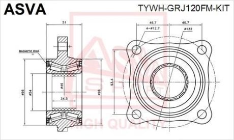 ПОДШИПНИК СТУПИЧНЫЙ ПЕРЕДНИЙ КОМПЛЕКТ (TOYOTA LAND CRUISER PRADO 120 2002-2009) ASVA TYWH-GRJ120FM-KIT