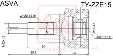 ШРУС НАРУЖНЫЙ 23x61x26 (TOYOTA COROLLA ZZE150/ZRE150 2006-) ASVA TY-ZZE15