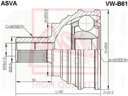 ШРУС НАРУЖНЫЙ 30x59,6x36 ASVA VW-B61