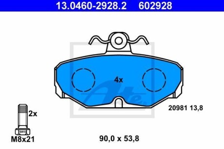 Гальмівні колодки, дискове гальмо (набір) ATE 13.0460-2928.2