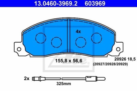 Комплект тормозных колодок, дисковый механизм ATE 13.0460-3969.2