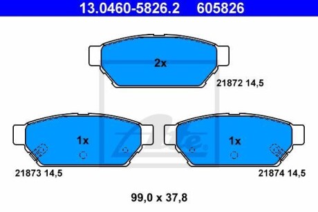 Комплект тормозных колодок, дисковый механизм ATE 13.0460-5826.2