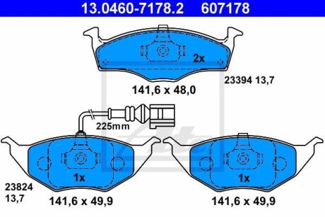 Комплект тормозных колодок, дисковый механизм ATE 13.0460-7178.2