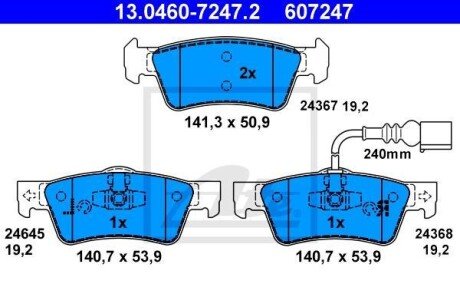 Колодки гальмівні дискові, комплект ATE 13.0460-7247.2 (фото 1)