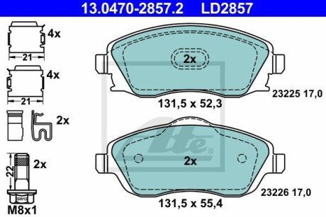 Колодки гальмівні дискові, комплект "Аte Ceramic ATE 13.0470-2857.2