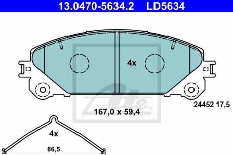 Комплект тормозных колодок, дисковый механизм ATE 13.0470-5634.2