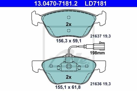 Комплект тормозных колодок, дисковый механизм ATE 13.0470-7181.2