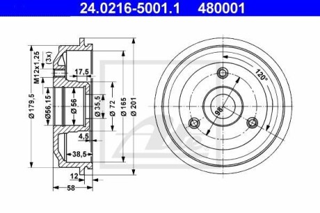 Тормозной барабан ATE 24.0216-5001.1