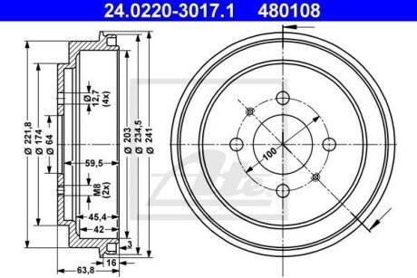 Тормозной барабан ATE 24.0220-3017.1