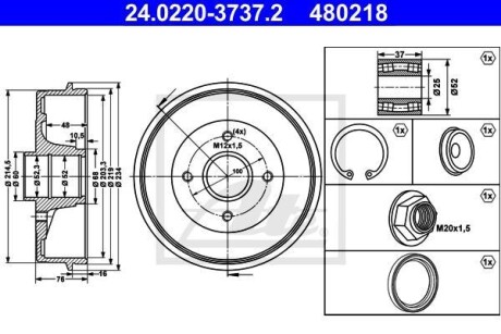 Тормозной барабан ATE 24022037372