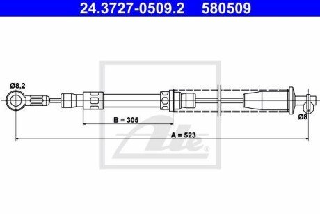 Трос, стояночная тормозная система ATE 24.3727-0509.2 (фото 1)