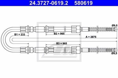 Трос, стояночная тормозная система ATE 24.3727-0619.2