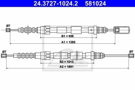 Трос, стояночная тормозная система ATE 24.3727-1024.2