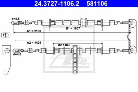Трос, стояночная тормозная система ATE 24.3727-1106.2